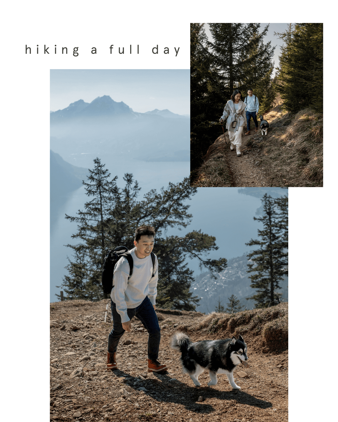 Hiking with a dog on Mt Rigi for a photosession