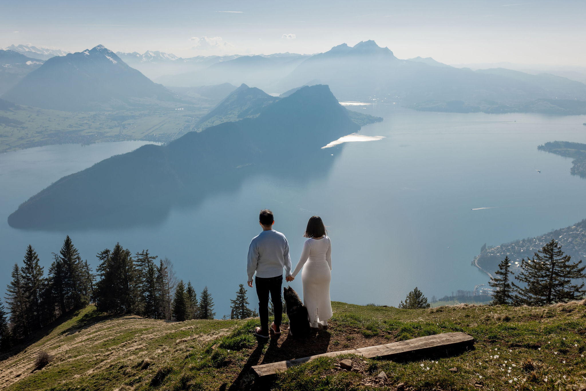 Gorgeous view over Mt. Pilatus, Buergenstock, Lake Lucerne and Stanserhorn for a dog photography session